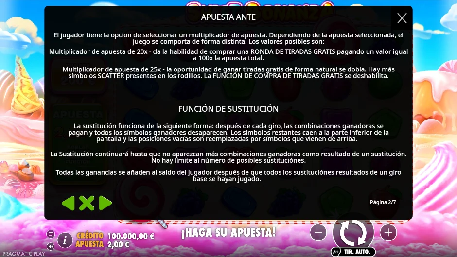 Sweet Bonanza — función de sustitución